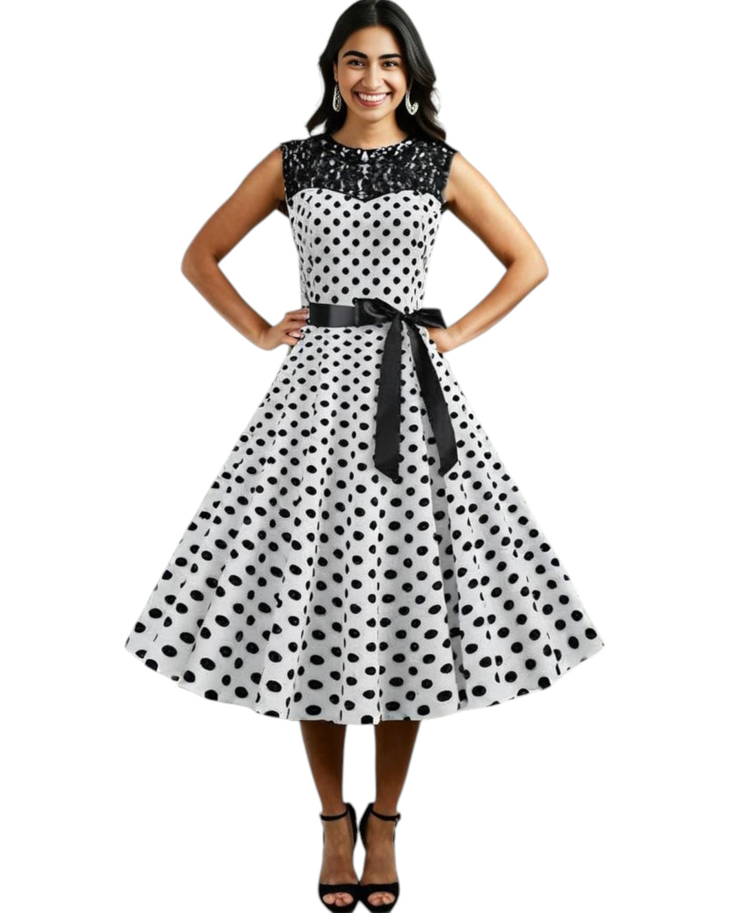 Lace and Polka Dot Vintage Dress, choose from 5 Colours