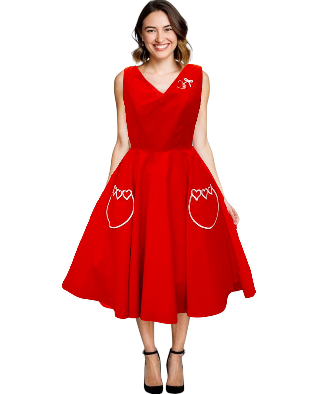 Love Heart Dress with V Neckline and Heart Pockets