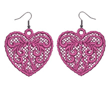 Load image into Gallery viewer, Pink Love Heart Lace Earrings
