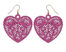 Load image into Gallery viewer, Pink Love Heart Lace Earrings
